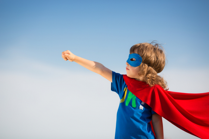 boy superhero red cape blue mask